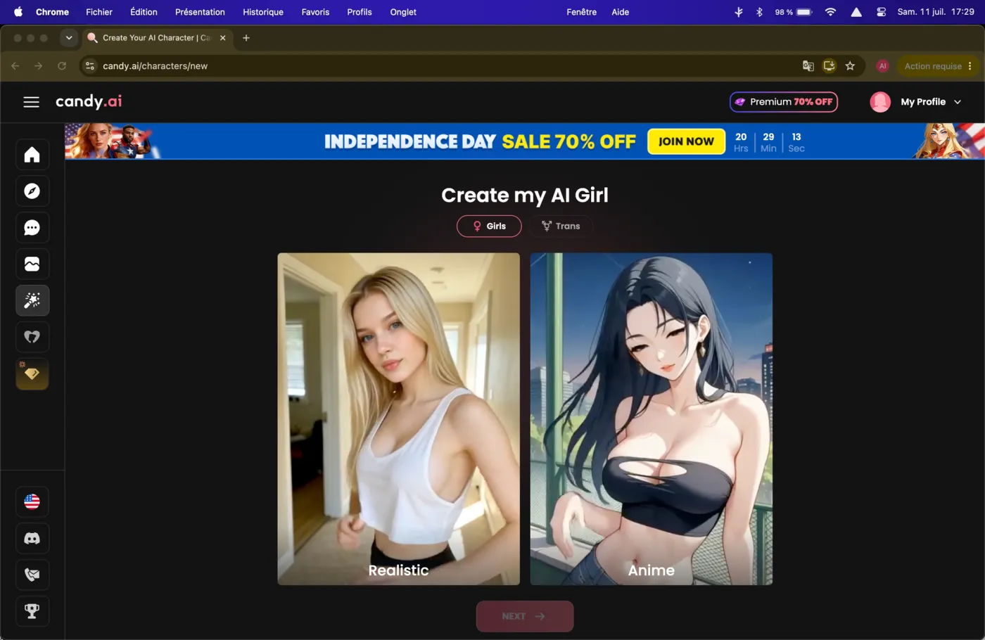 Creating a character on Candy.ai