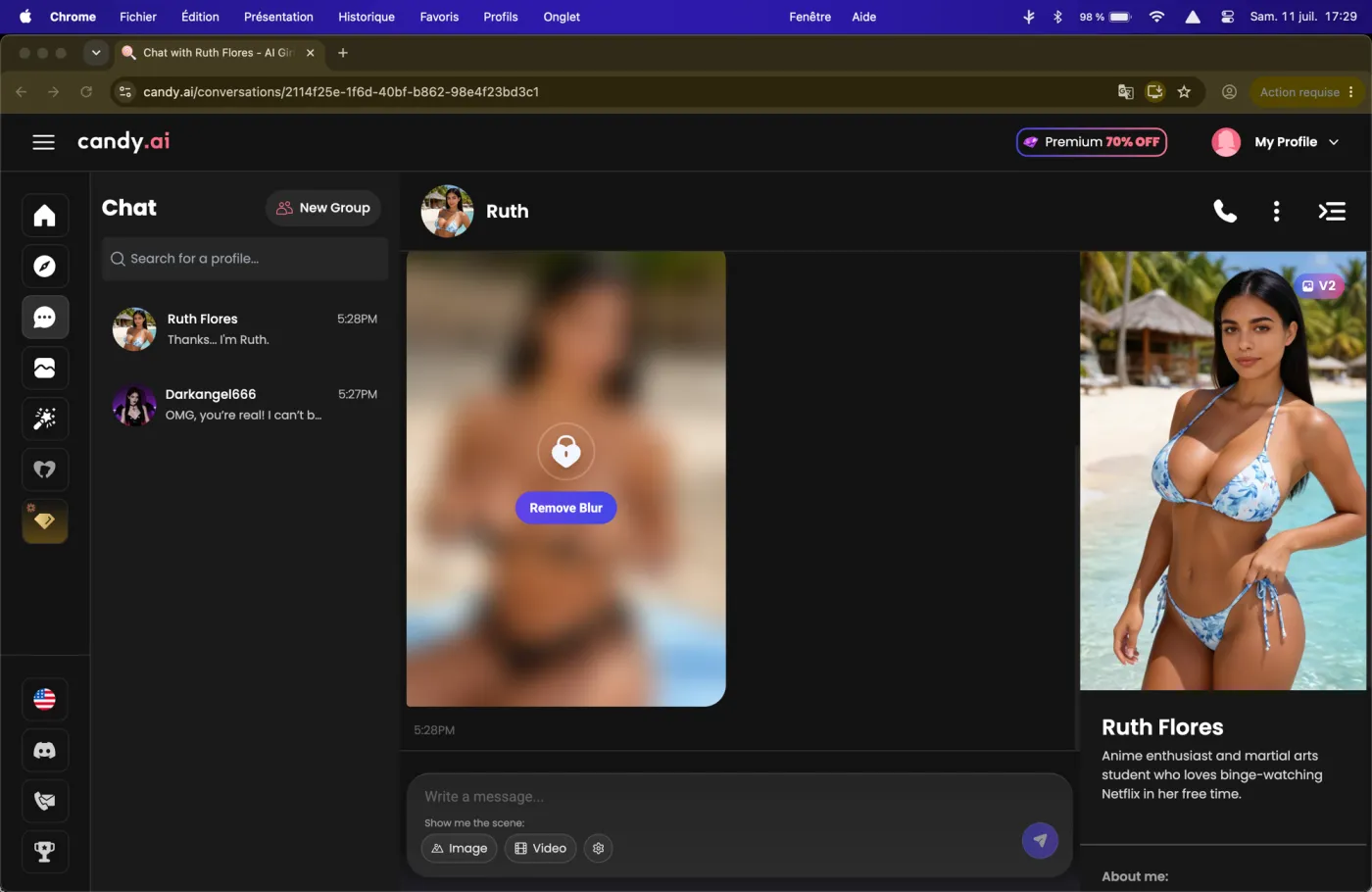 An AI girlfriend that sends pictures on request in chat