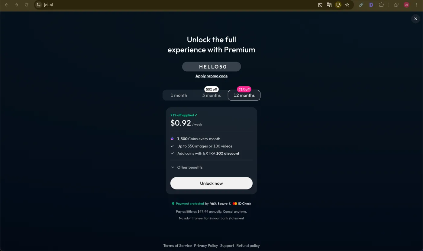 Joi AI pricing plans