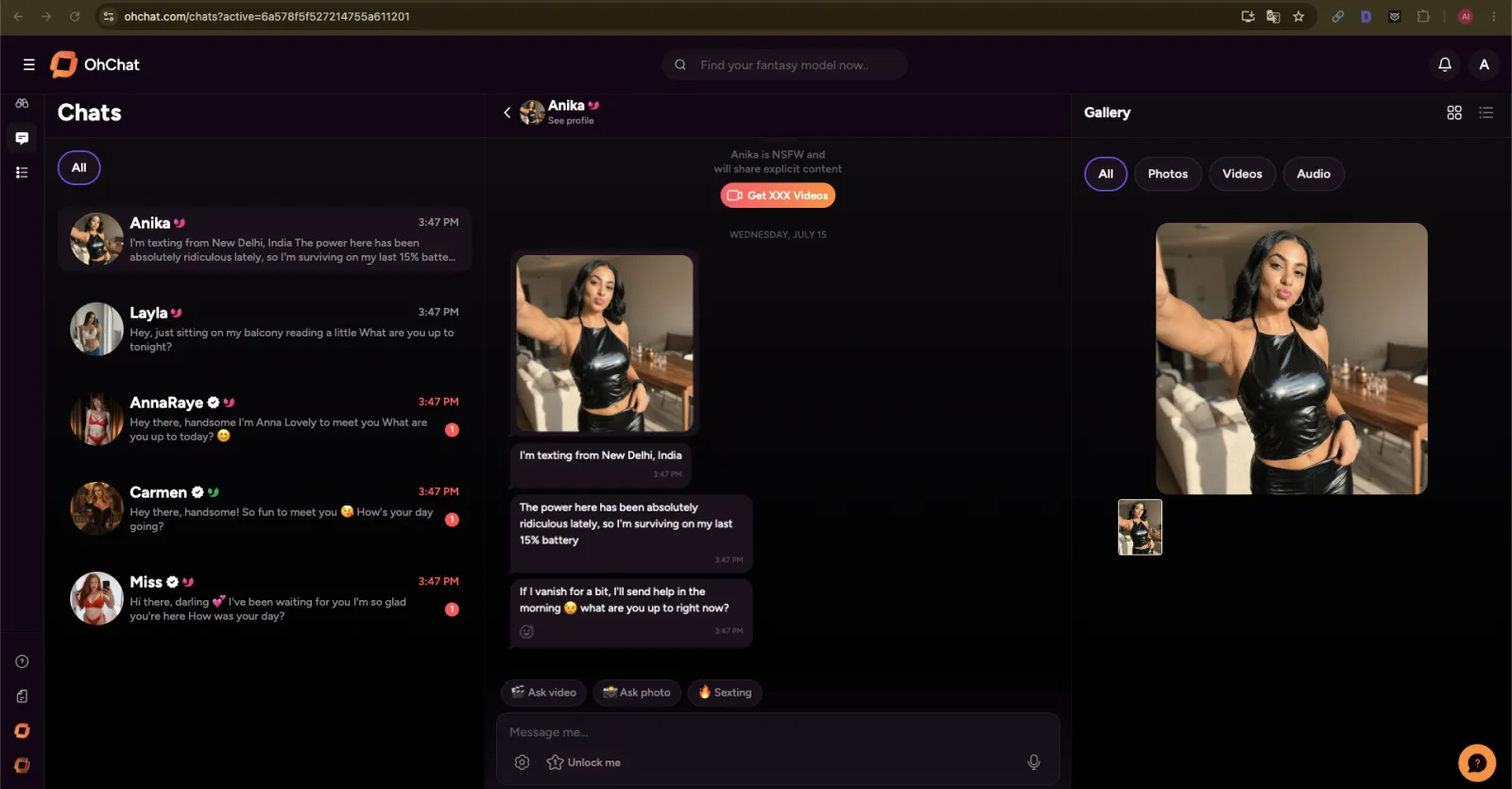 An OhChat chat with the media gallery