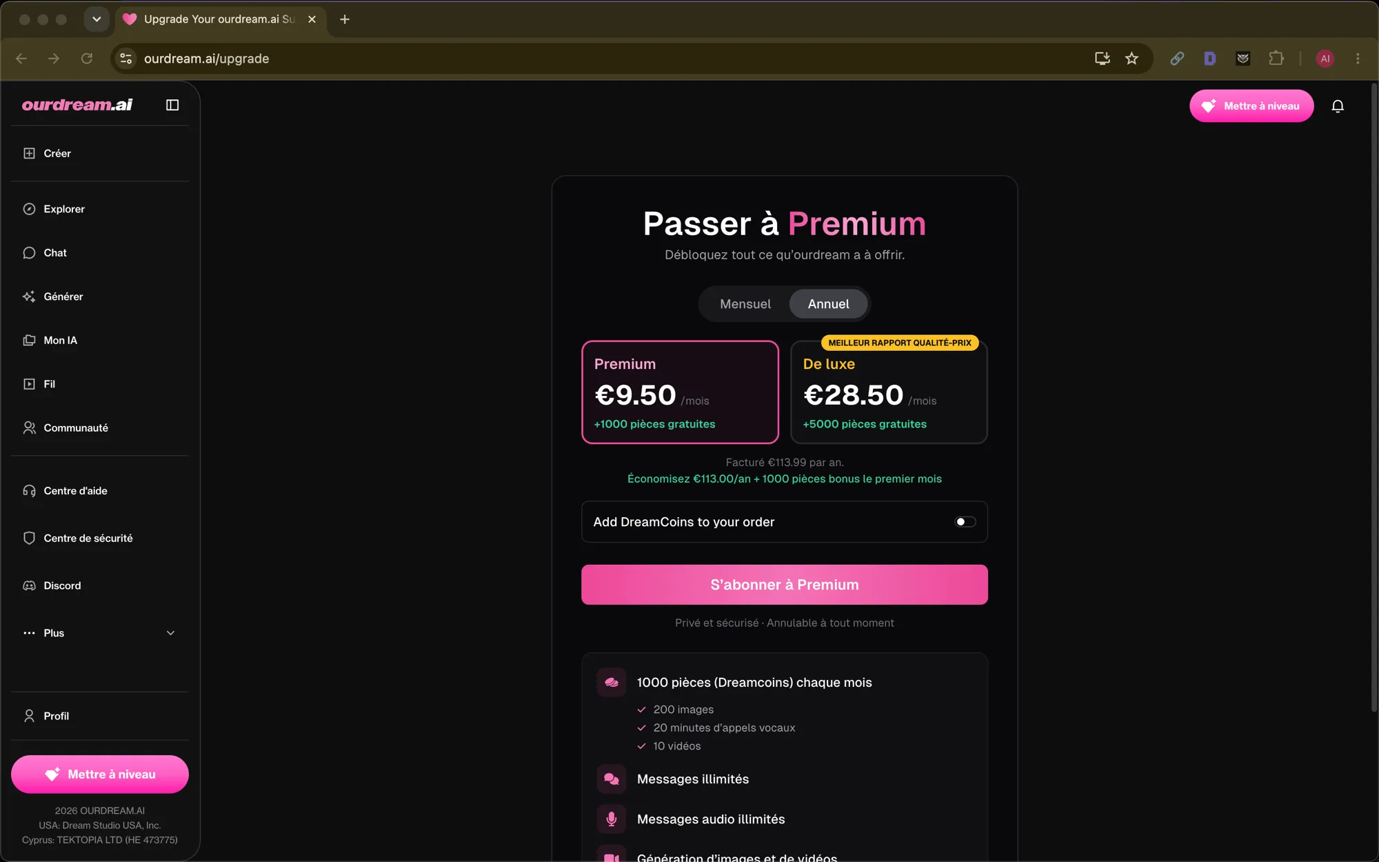 OurDream.ai pricing plans