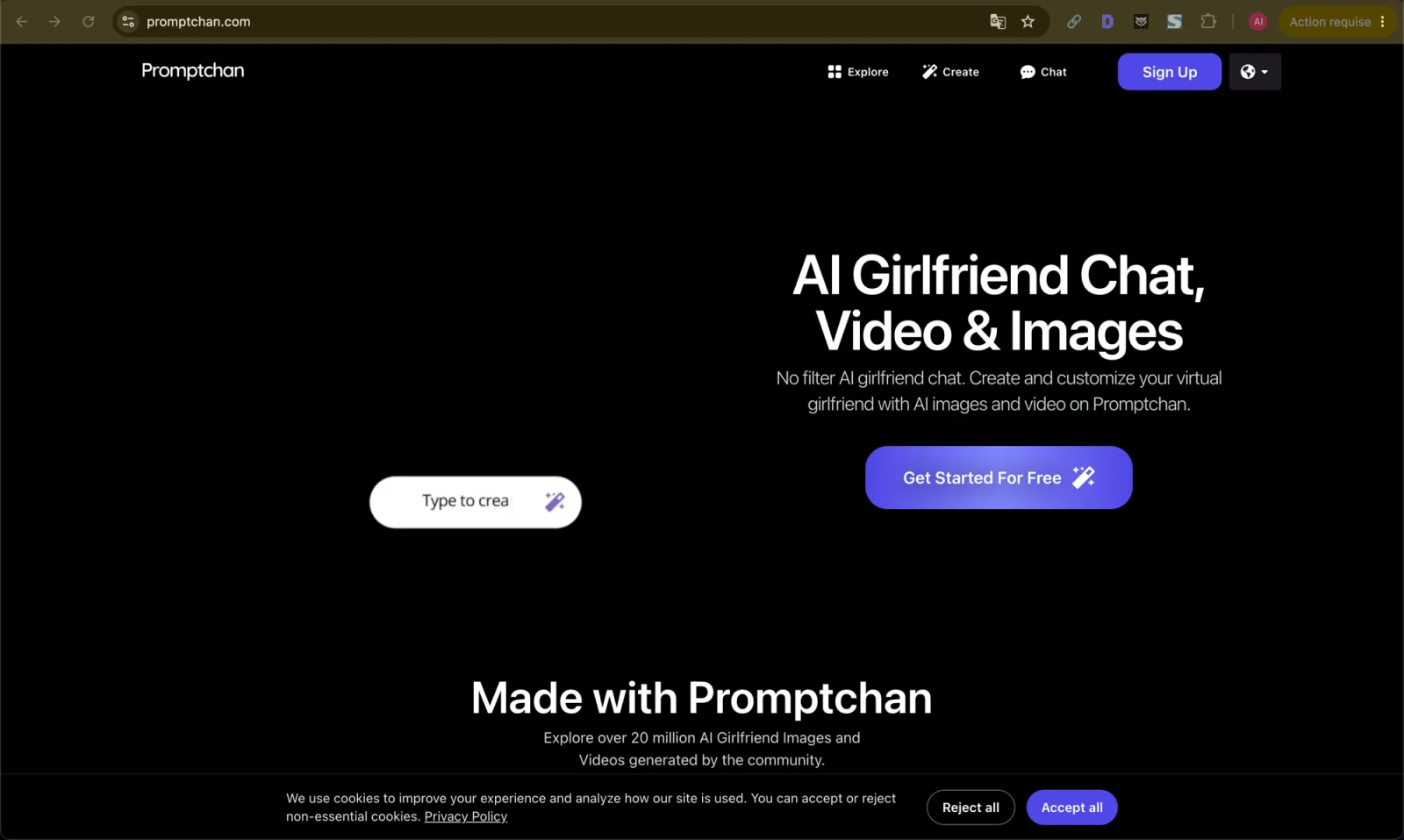 Promptchan home page