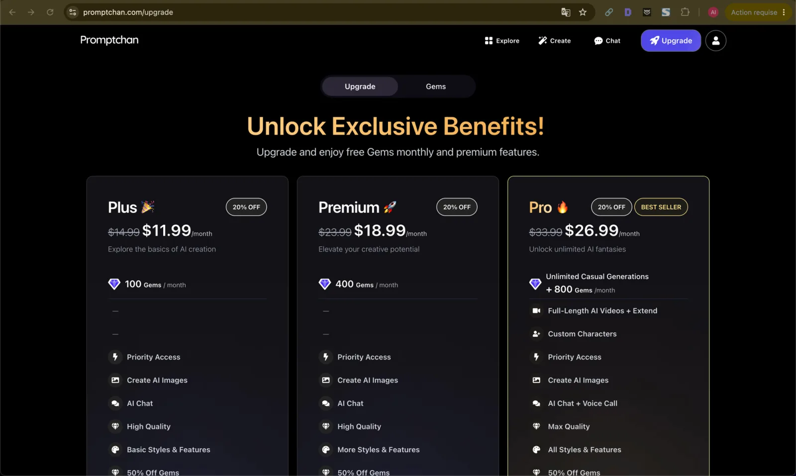 Promptchan pricing plans